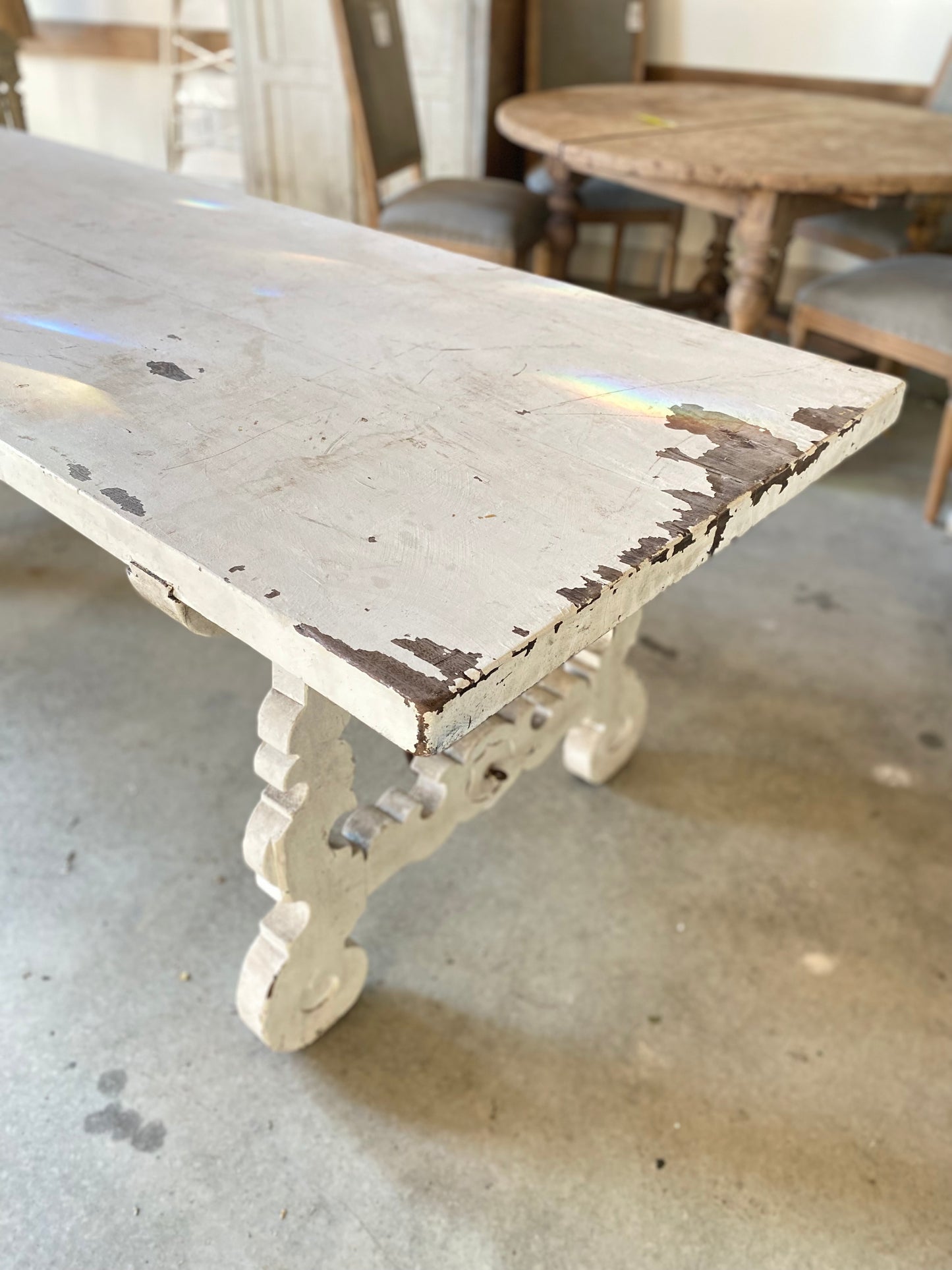 French White Table w/ Black Iron Details