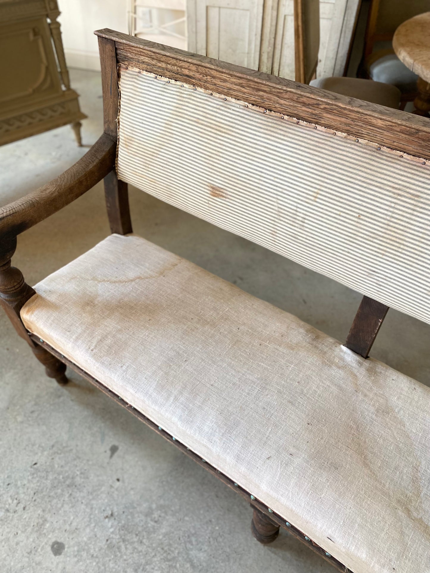 French Bench w/ Blue Ticking