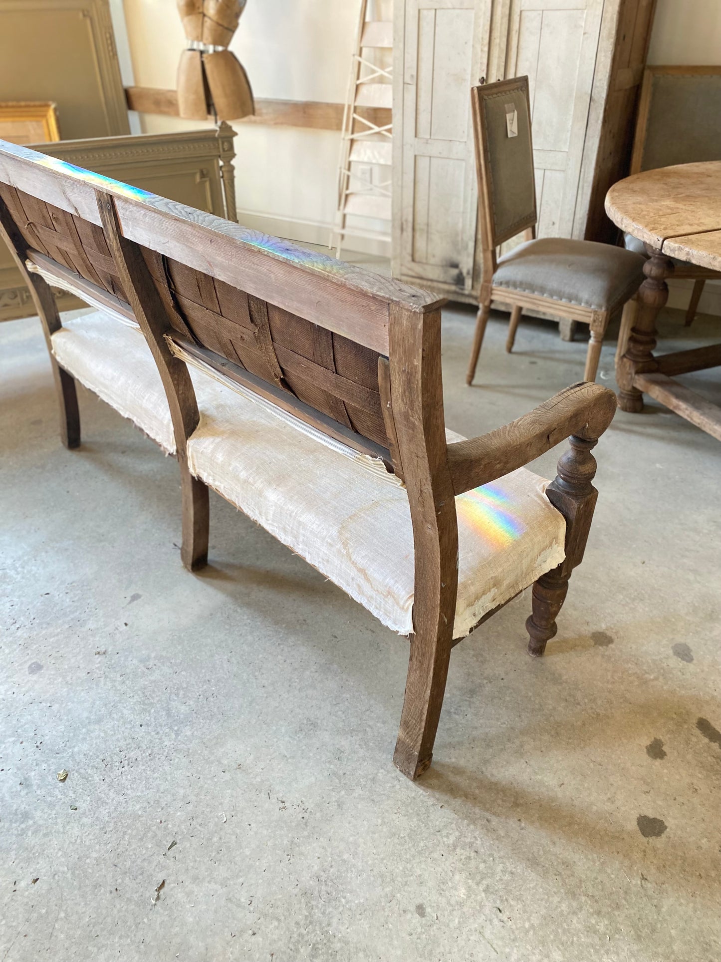 French Bench w/ Blue Ticking