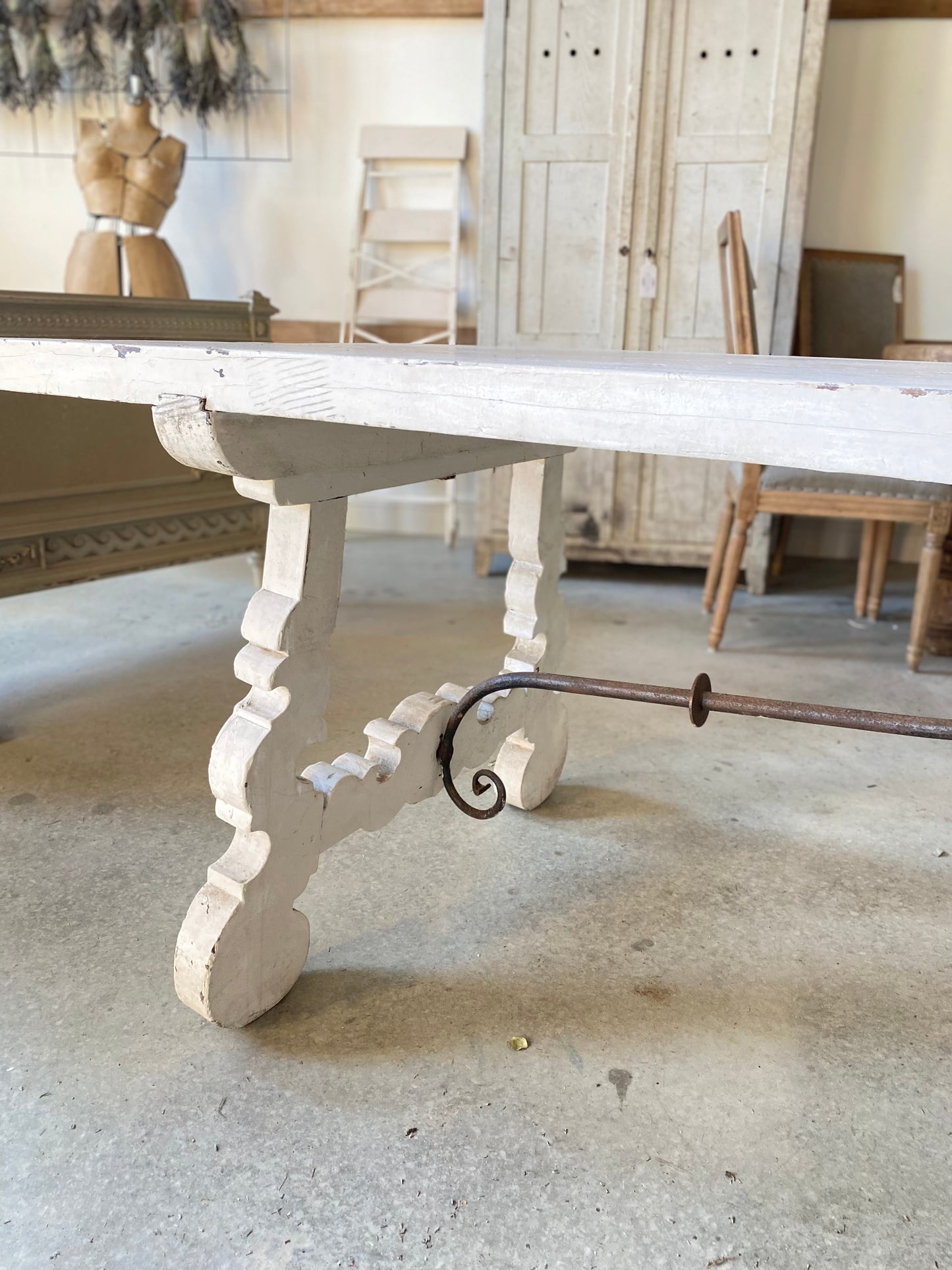French White Table w/ Black Iron Details