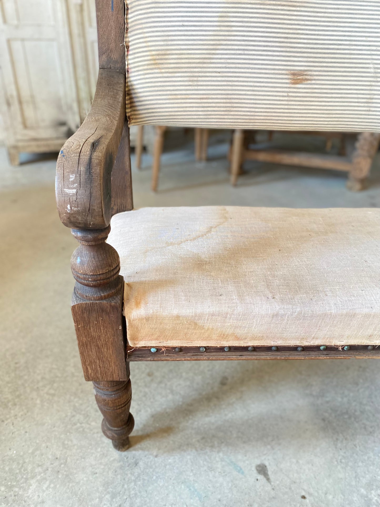 French Bench w/ Blue Ticking