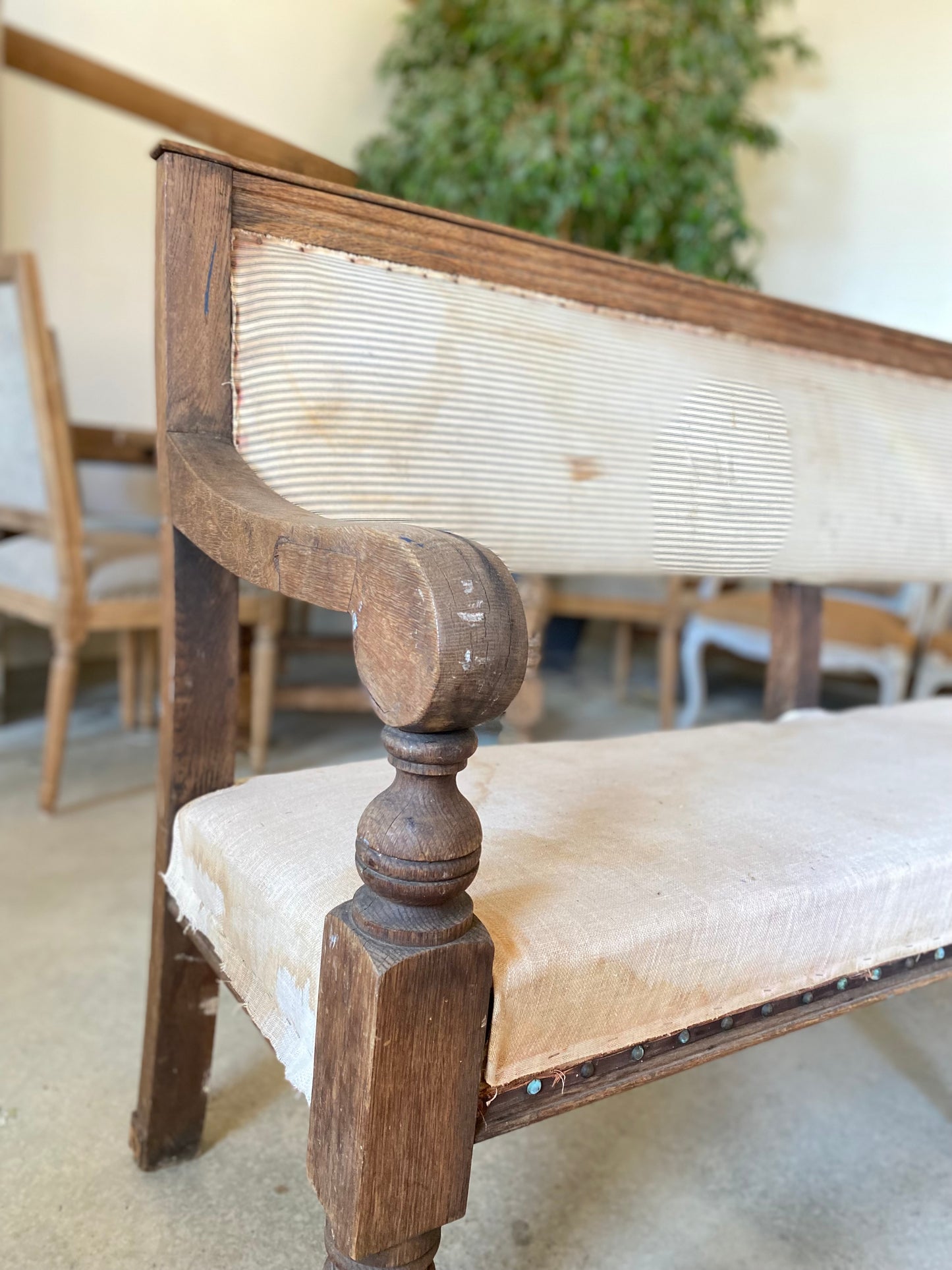 French Bench w/ Blue Ticking