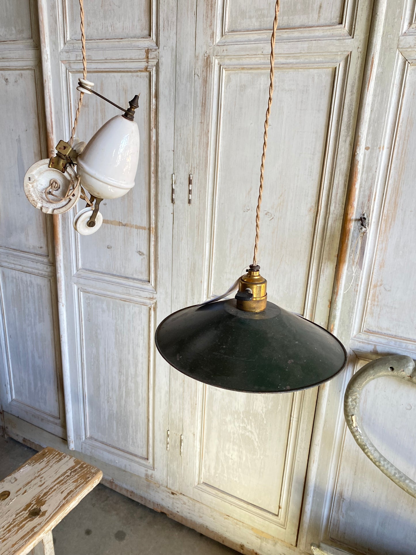 French Green Shaded Pendant Light