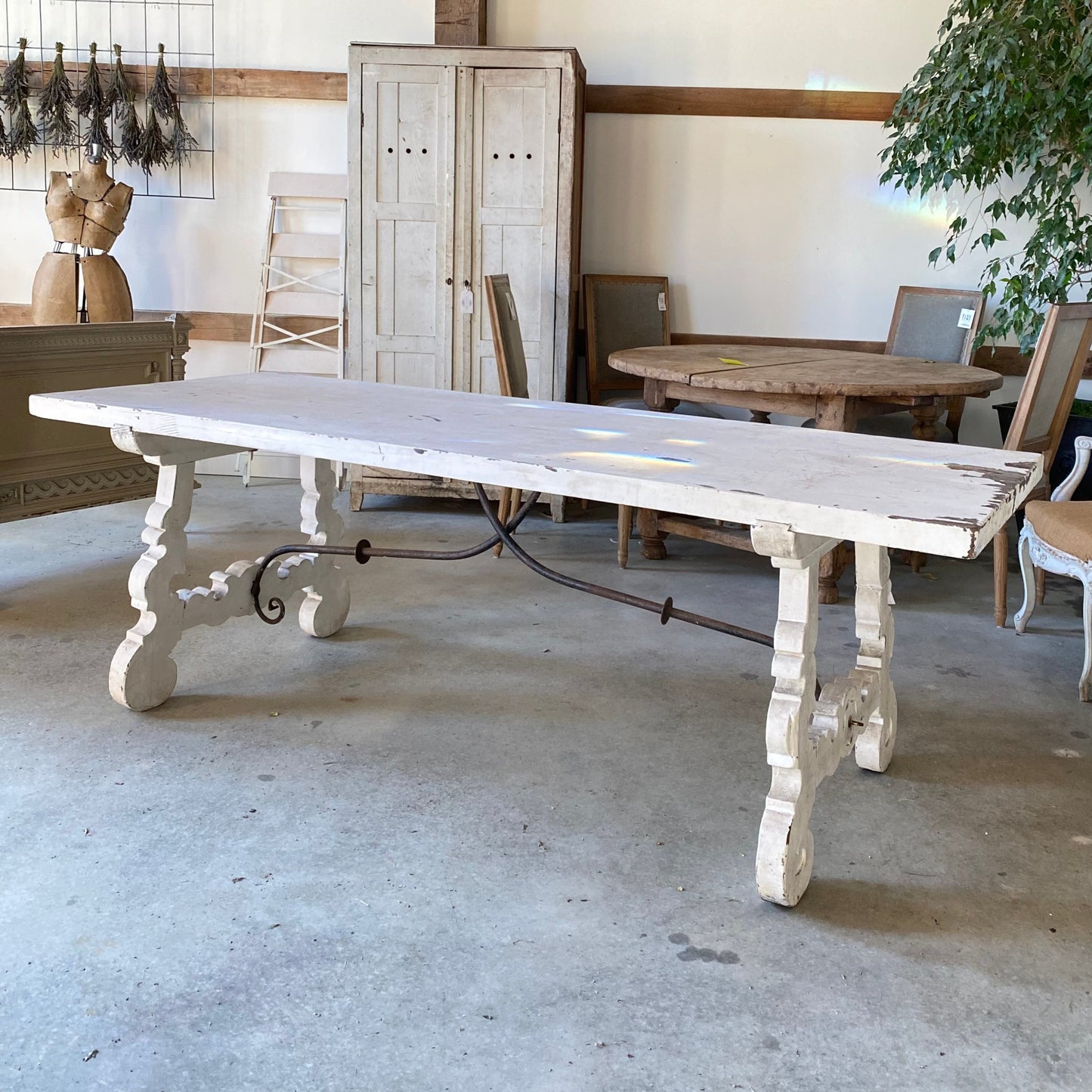 French White Table w/ Black Iron Details