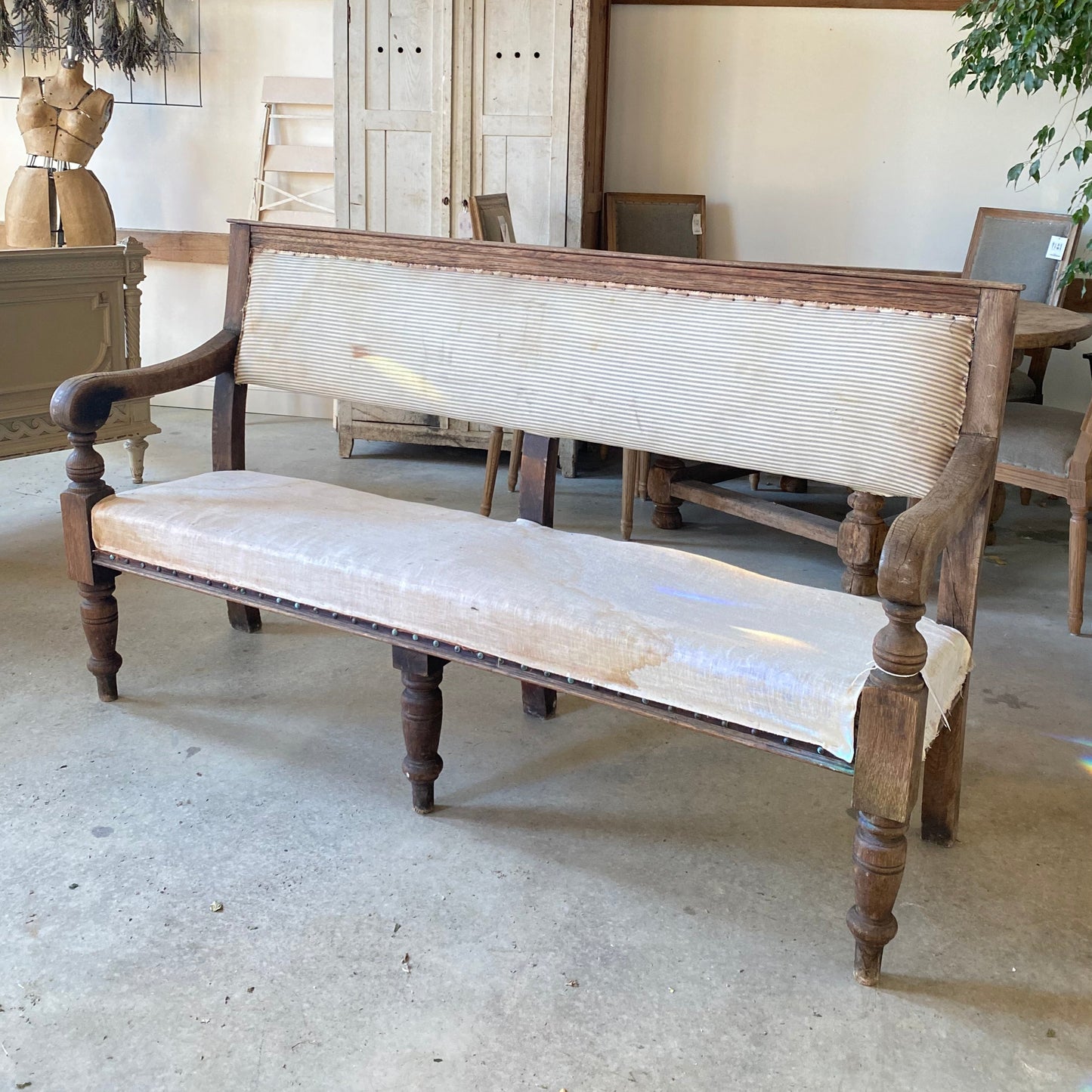 French Bench w/ Blue Ticking