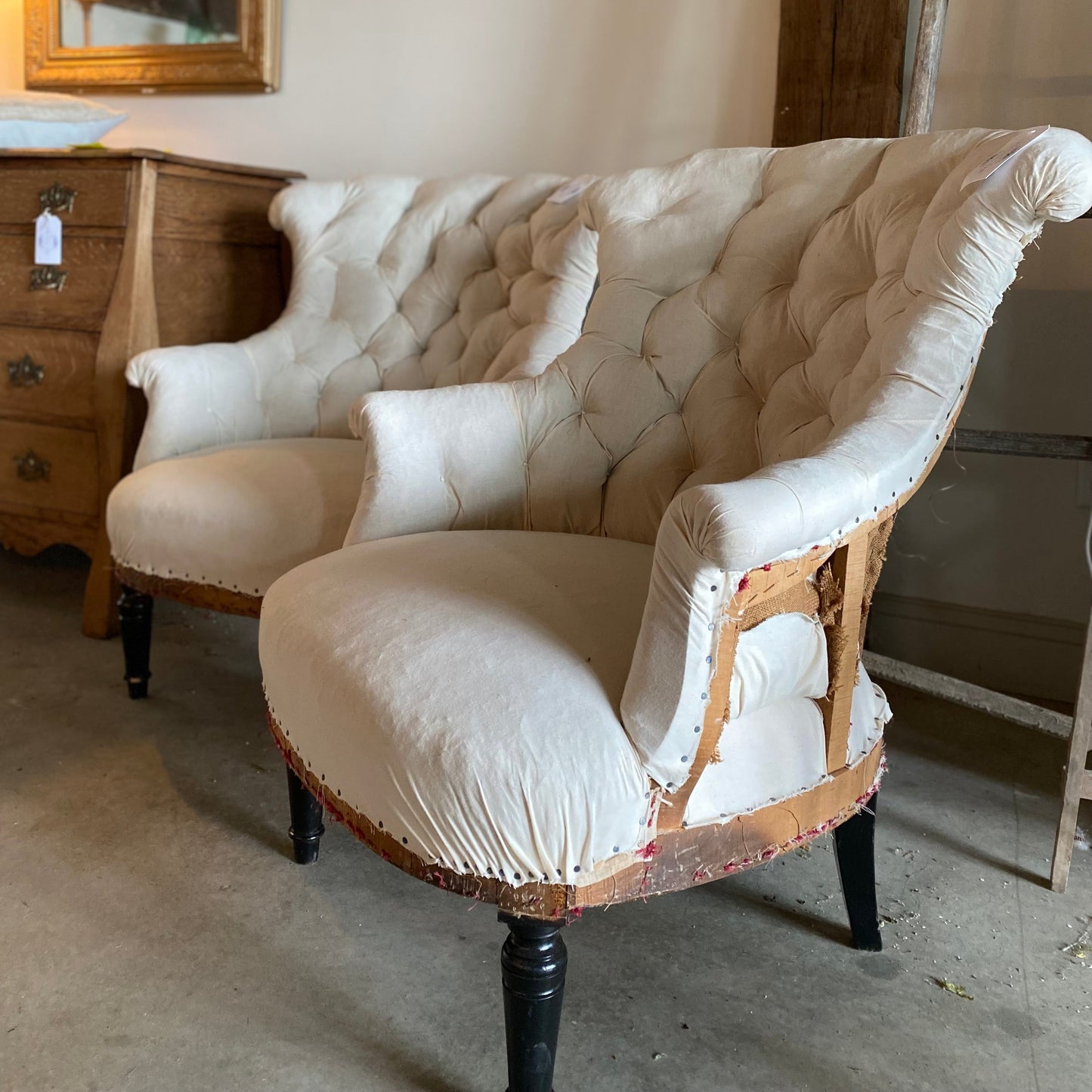 French Deconstructed Tufted Side Chair