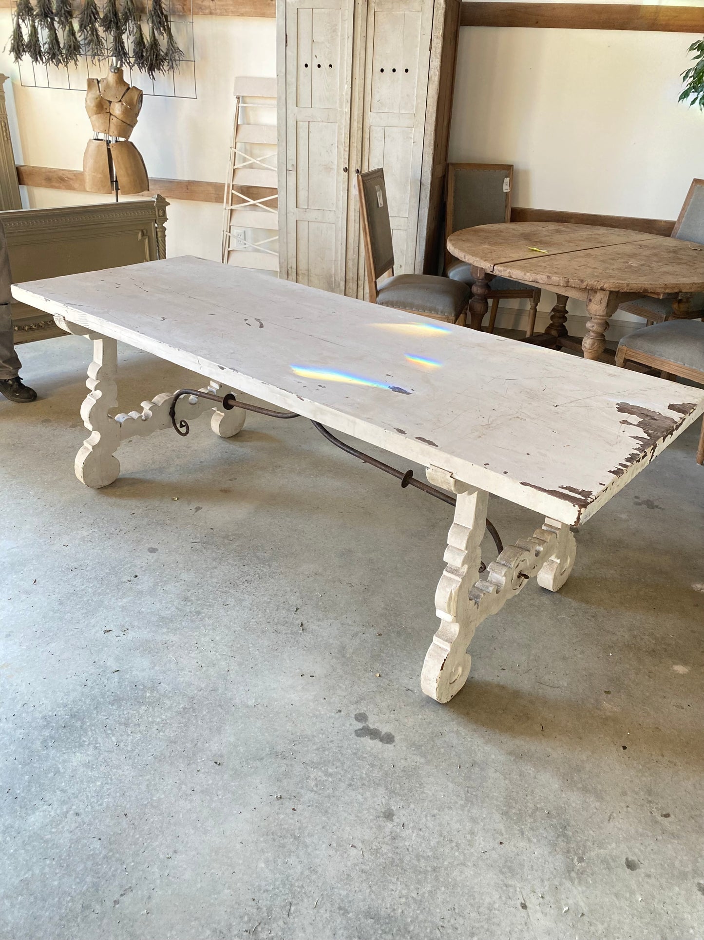 French White Table w/ Black Iron Details