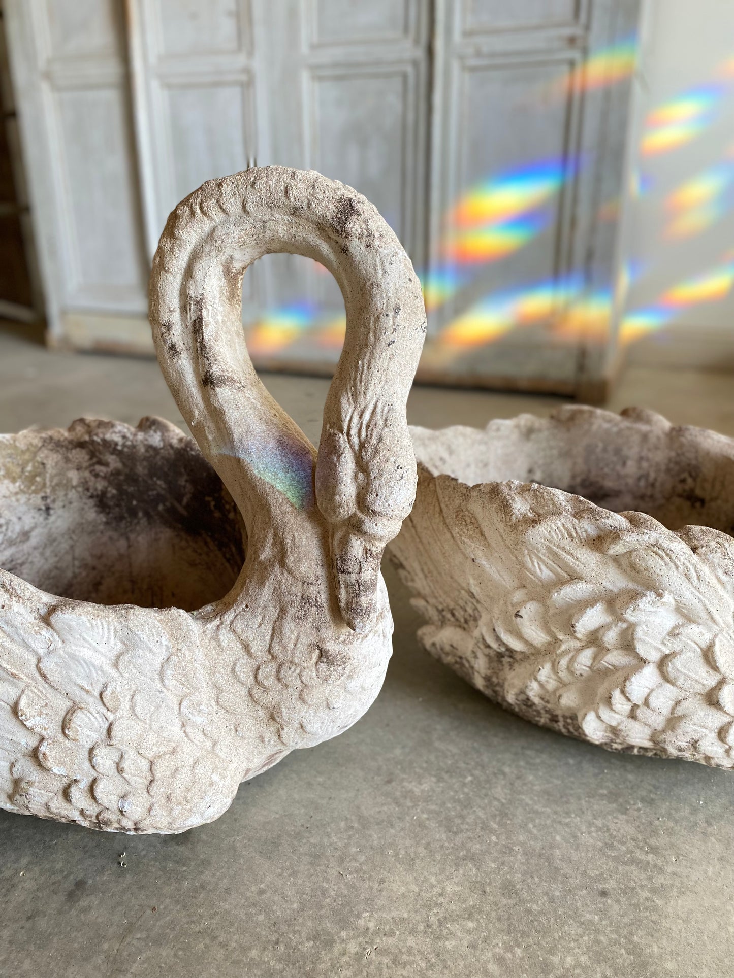 French Pair Of Concrete Swans