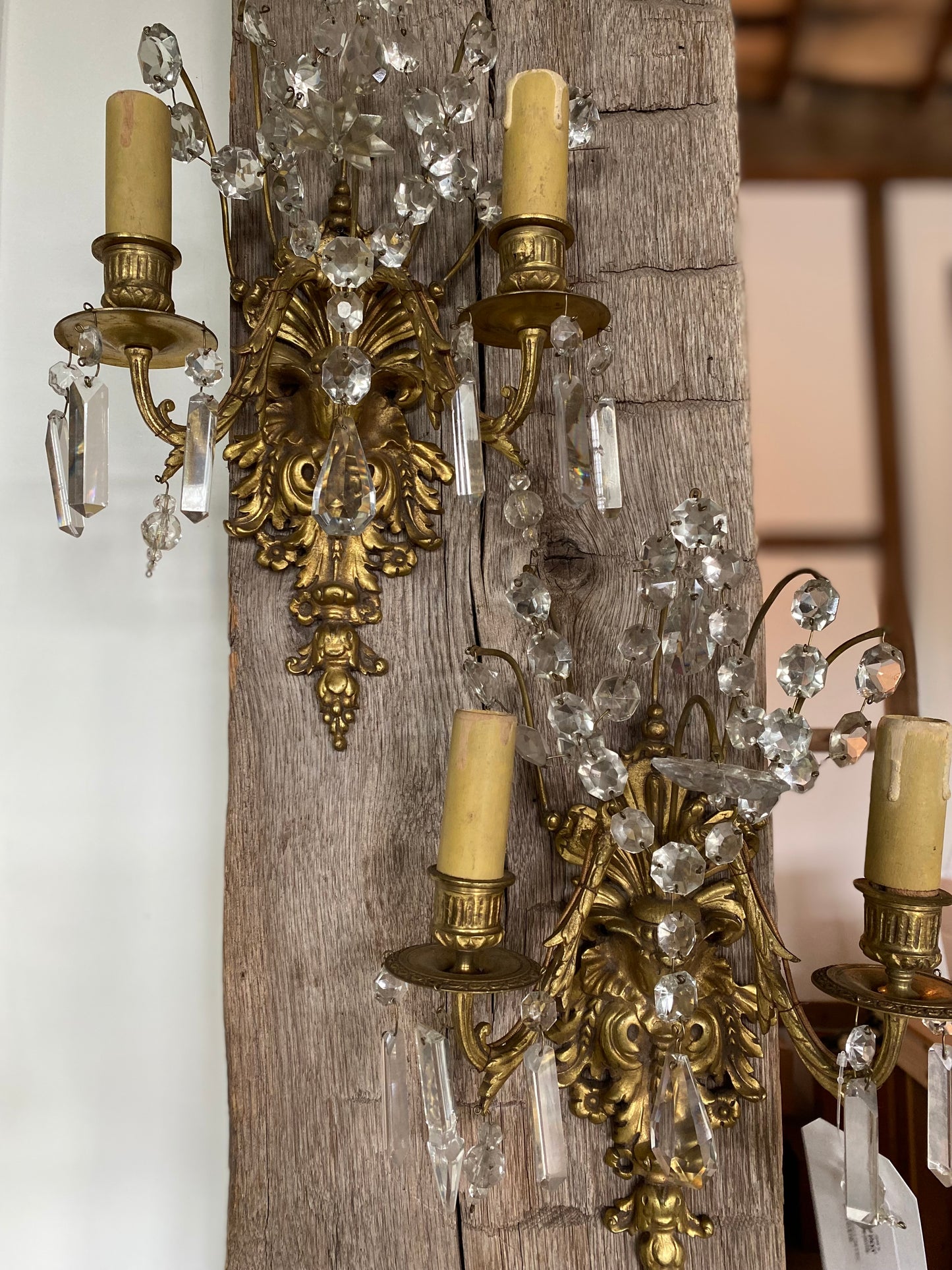 French Brass & Crystal Sconces (Pair)