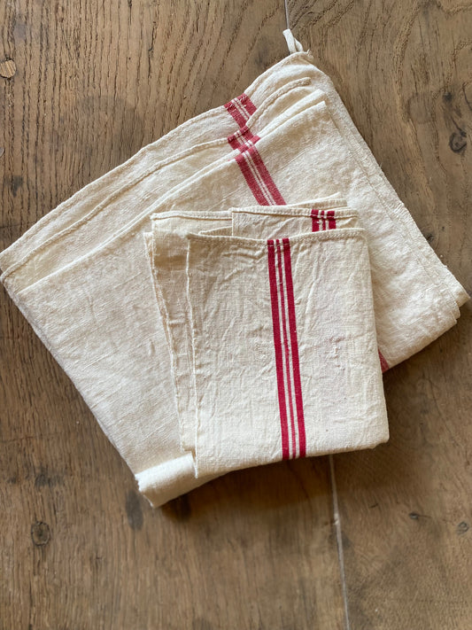 French Red Striped Linen Towel