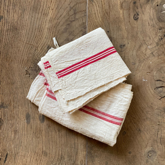 French Red Striped Linen Towel