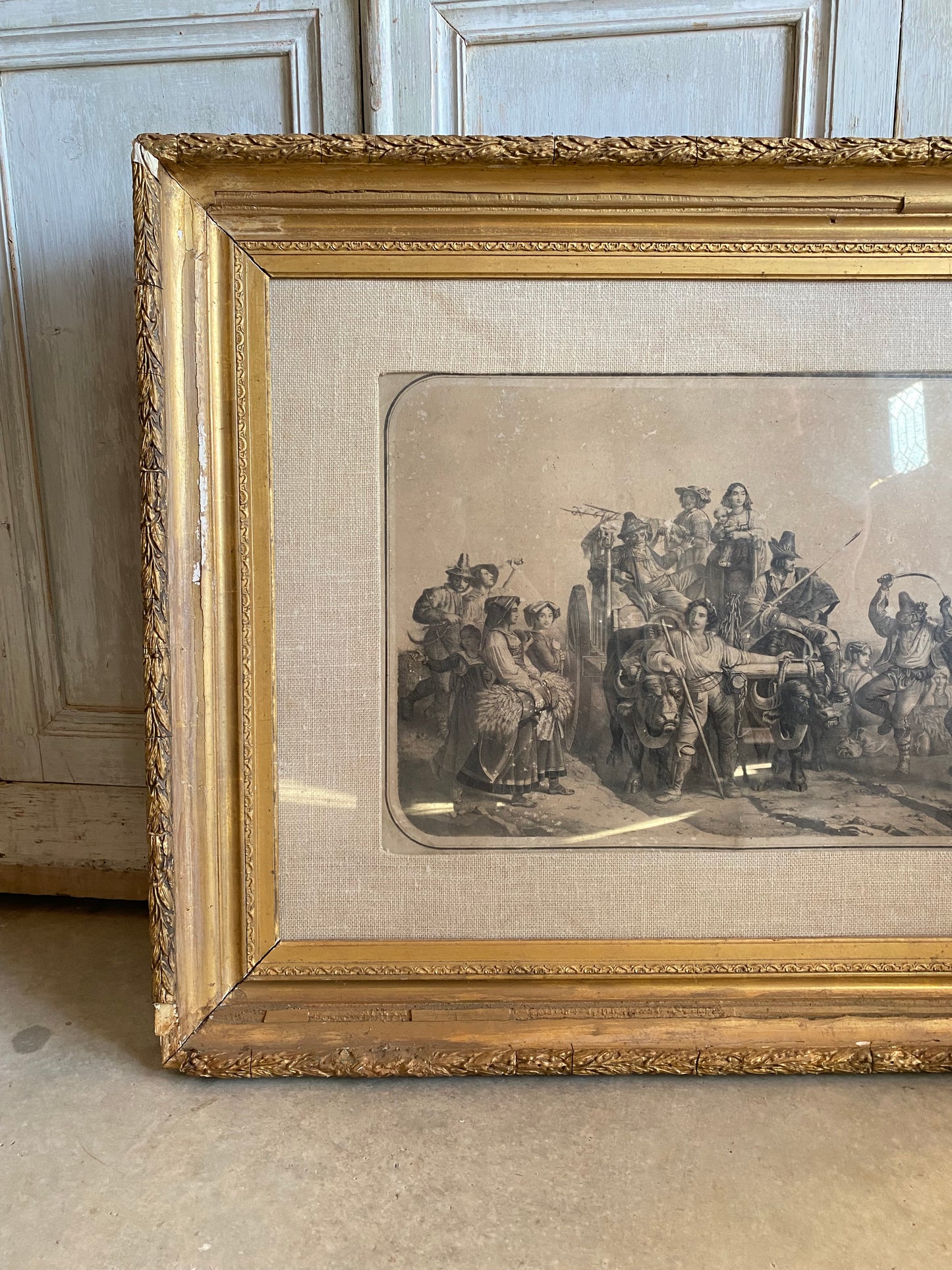 French Gold Framed Linen Matte Art