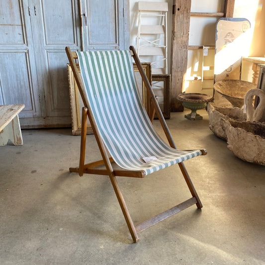French Green/White Striped Folding Lounge Chair