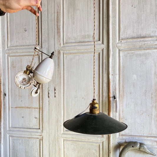 French Green Shaded Pendant Light