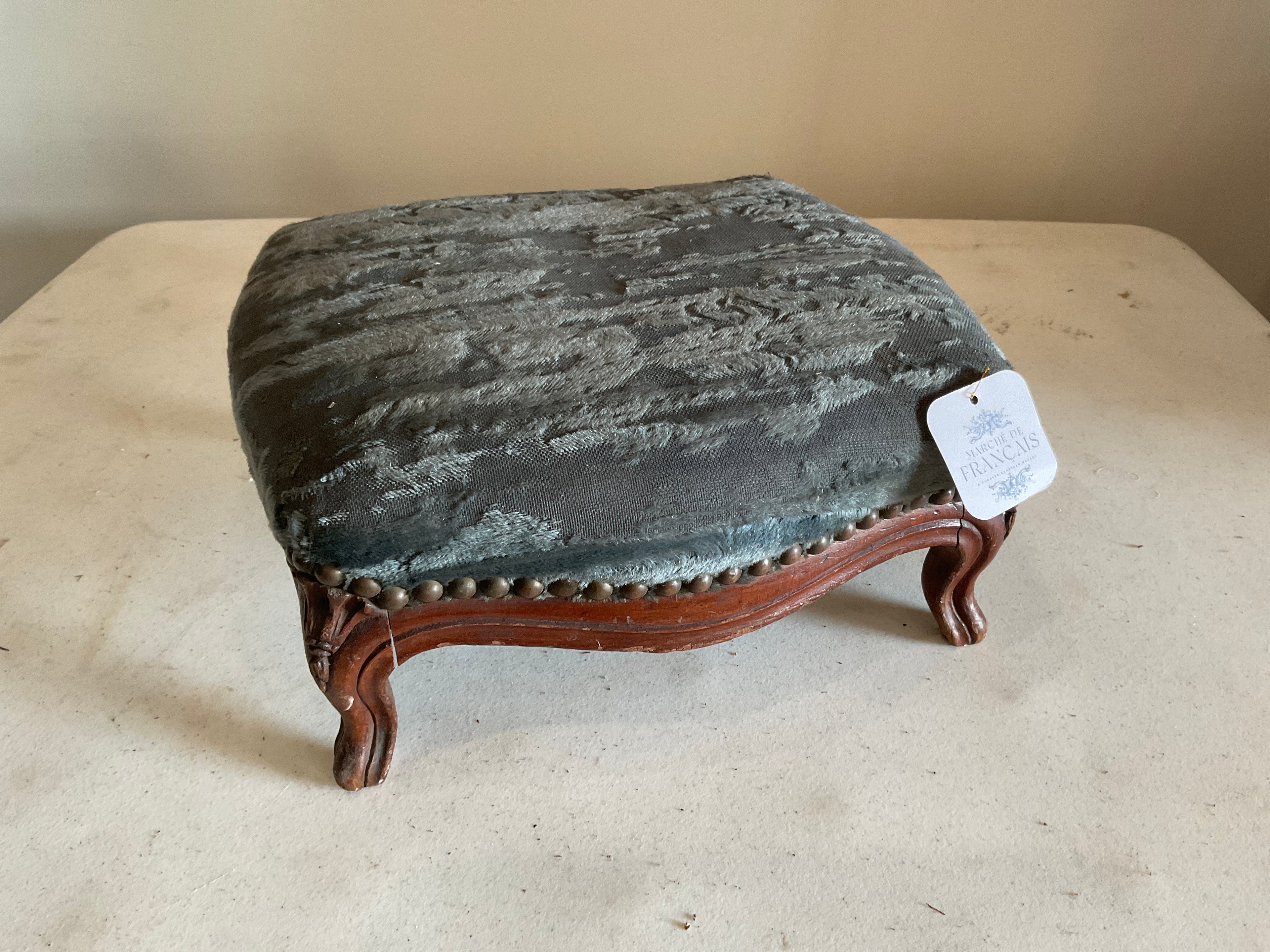 Blue Velvet Footstool