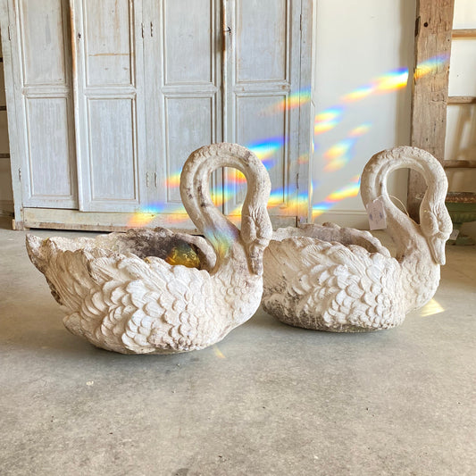 French Pair Of Concrete Swans