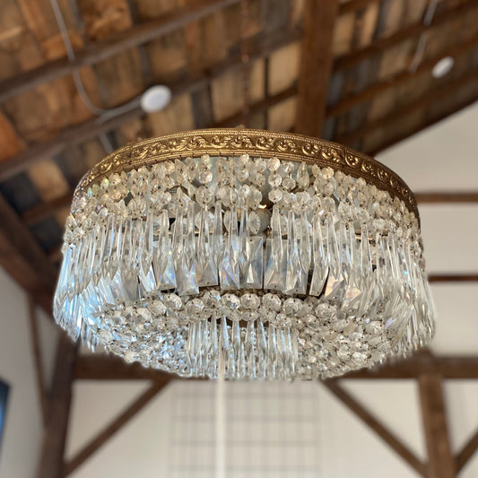 French Crystal Ceiling Mount Chandelier