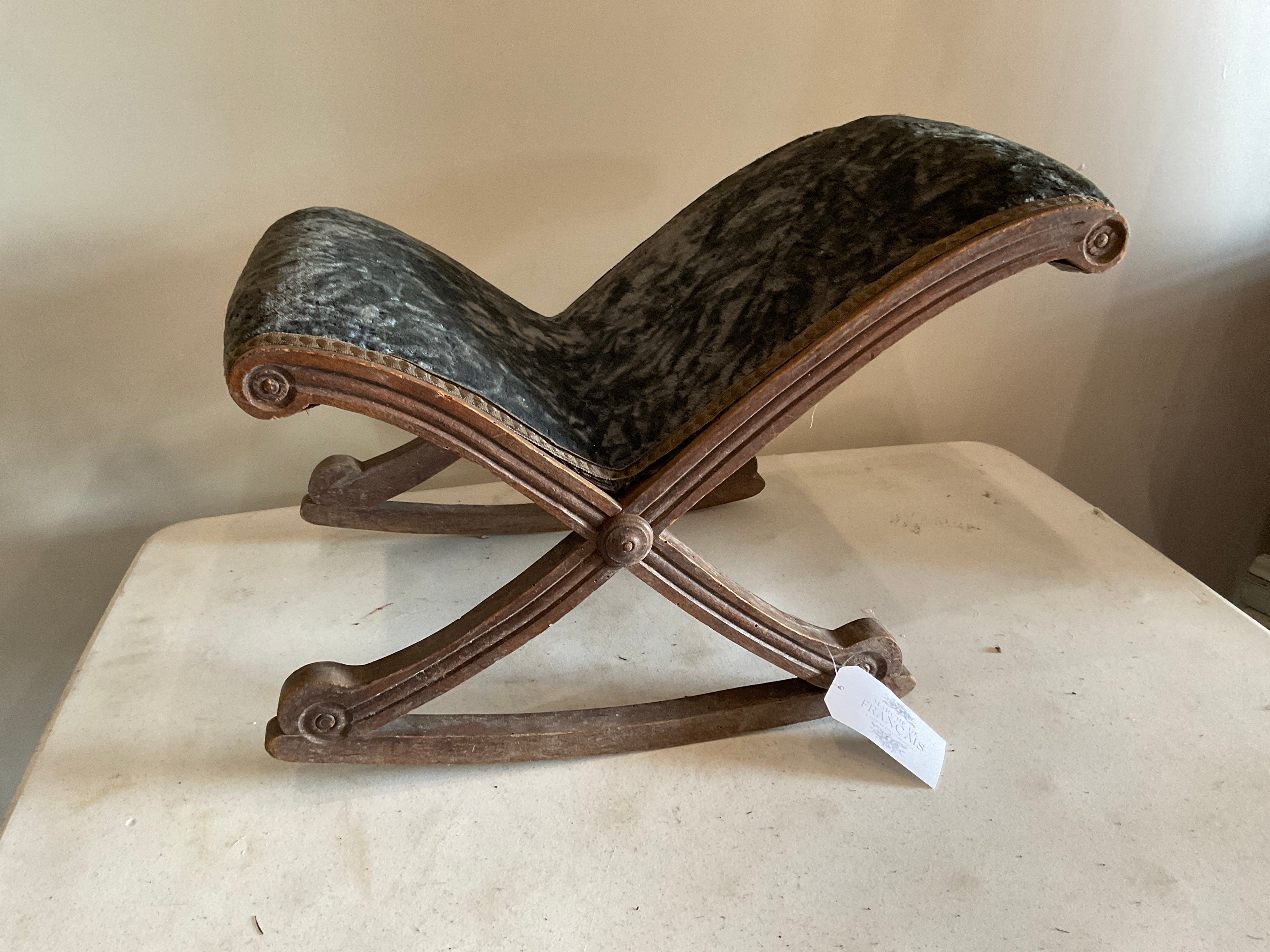 Blue Velvet Rocking Footstool