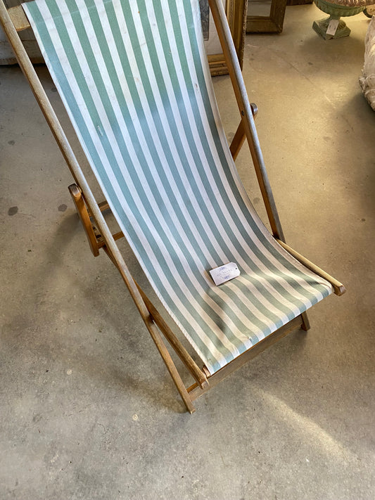 French Green/White Striped Folding Lounge Chair