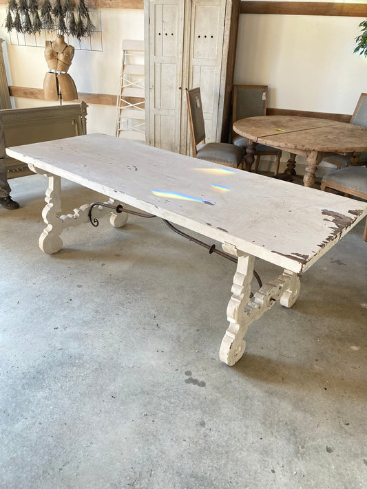 French White Table w/ Black Iron Details