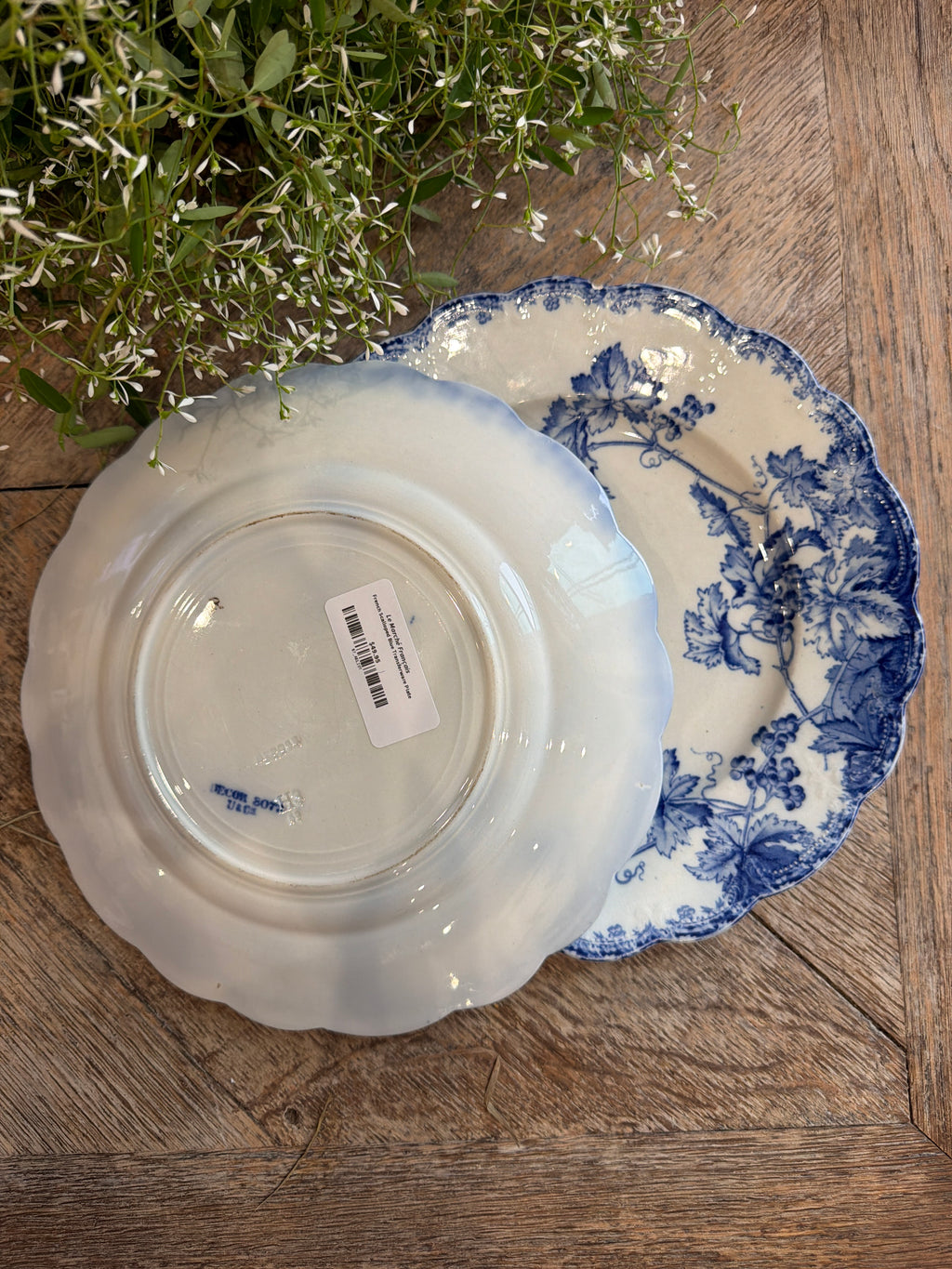 French Scalloped Blue Transferware Plate