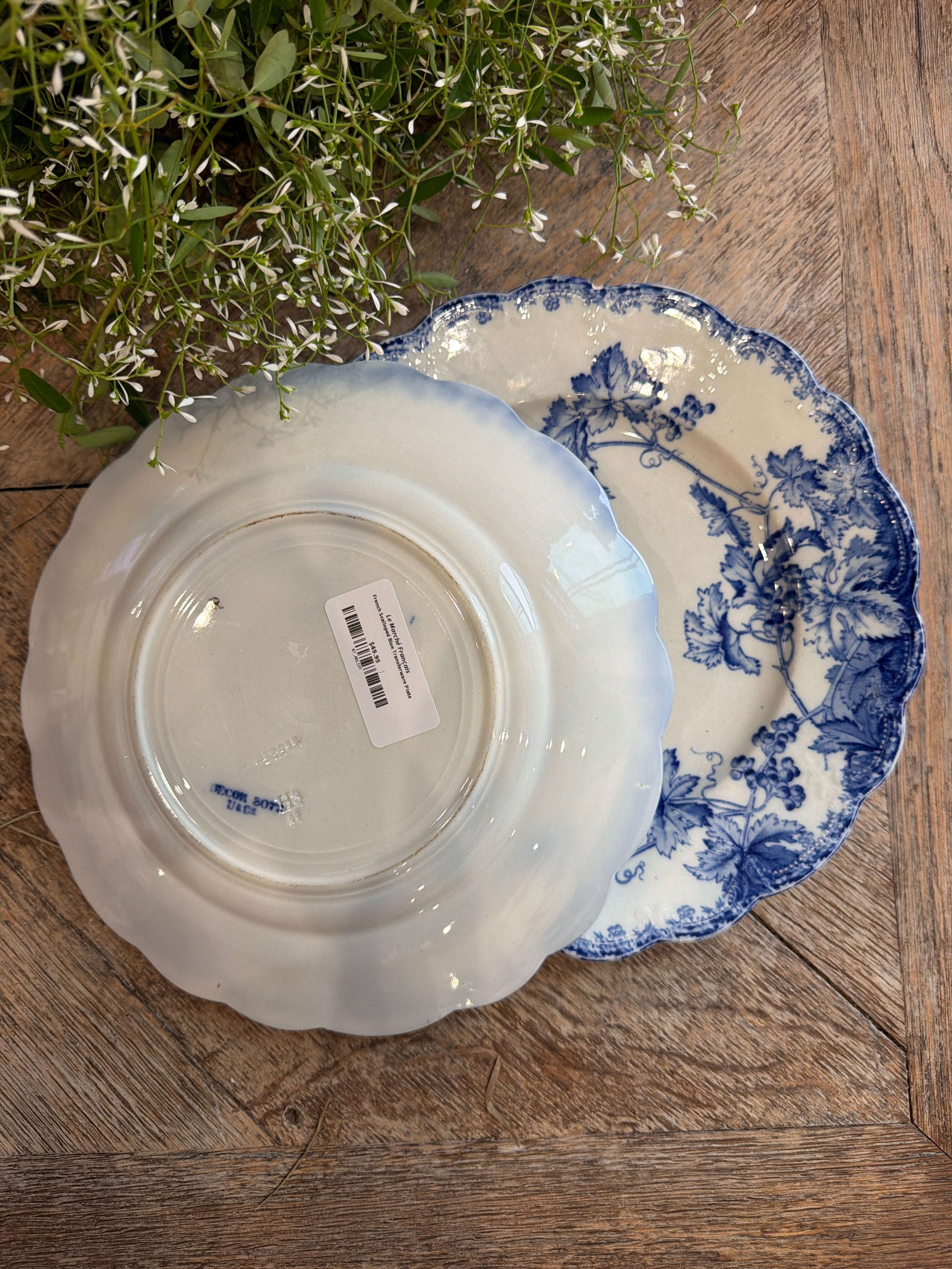 French Scalloped Blue Transferware Plate