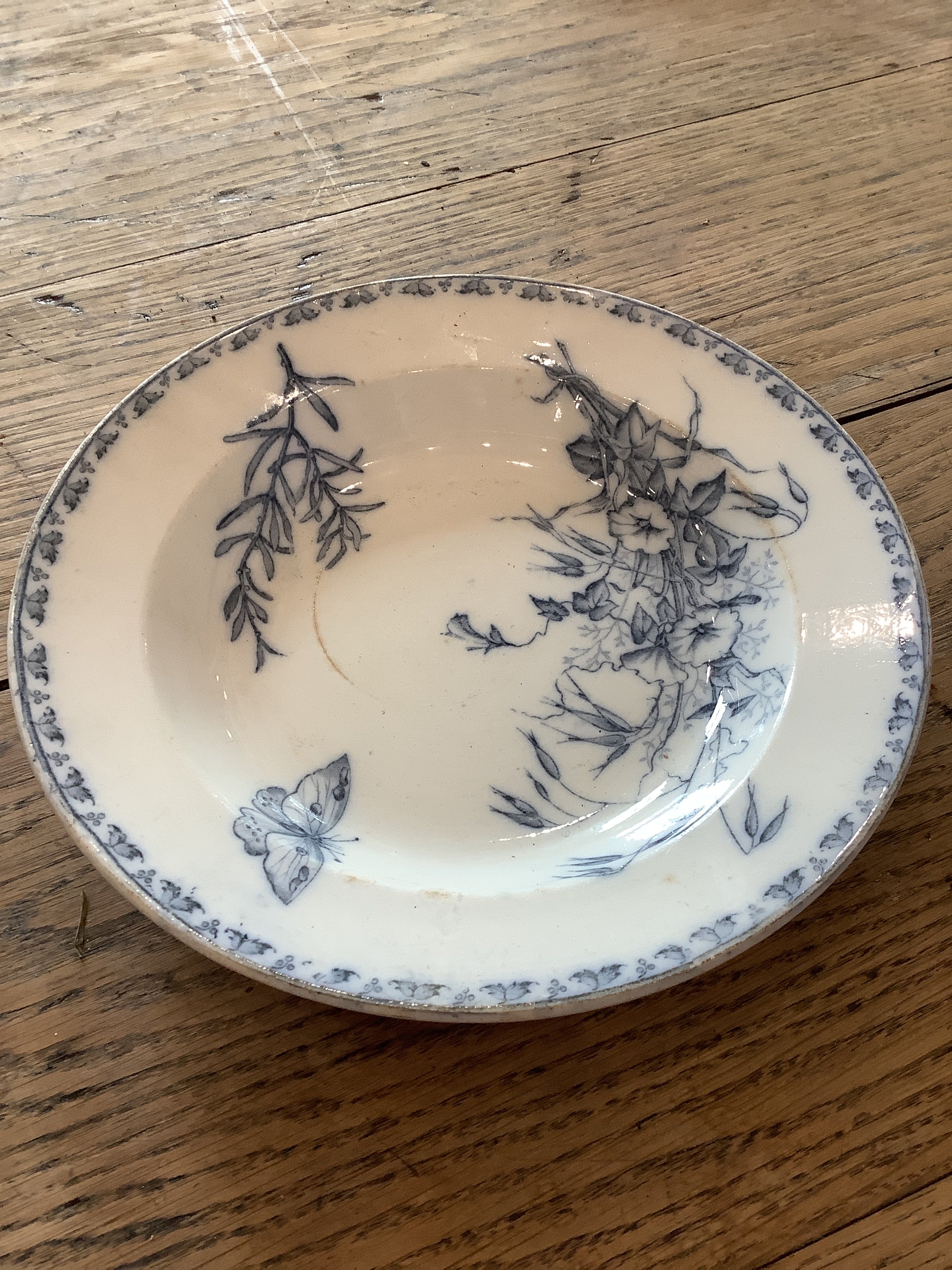 Blue Floral Ironstone Soup Plate