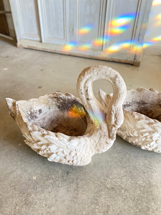 French Pair Of Concrete Swans