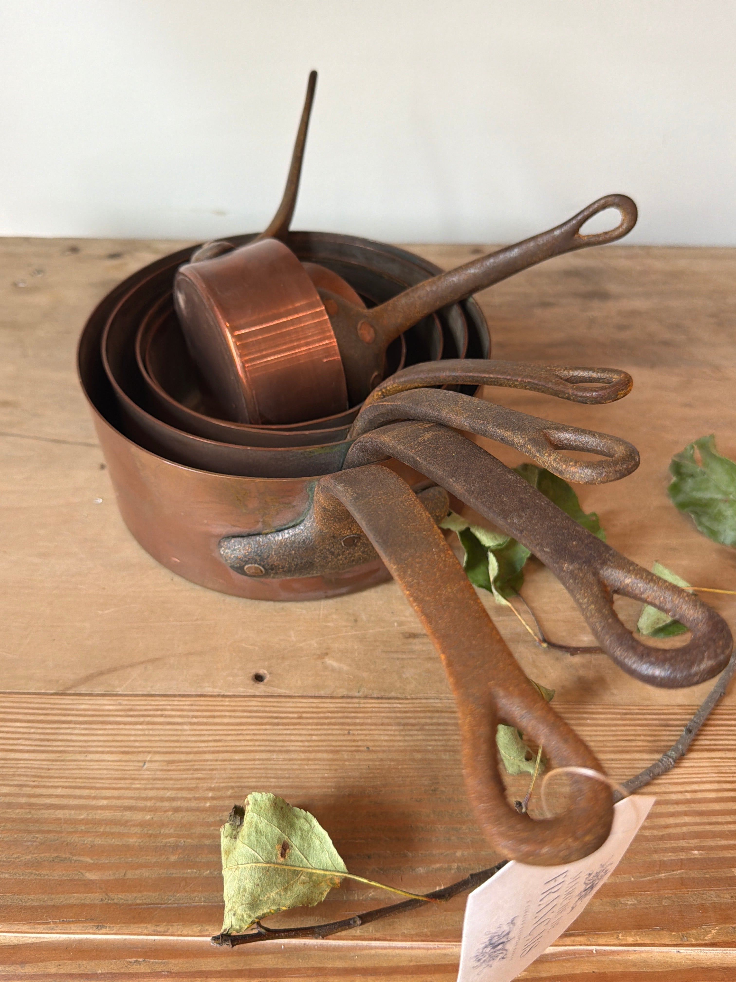 Set of 6 Copper Saucepans
