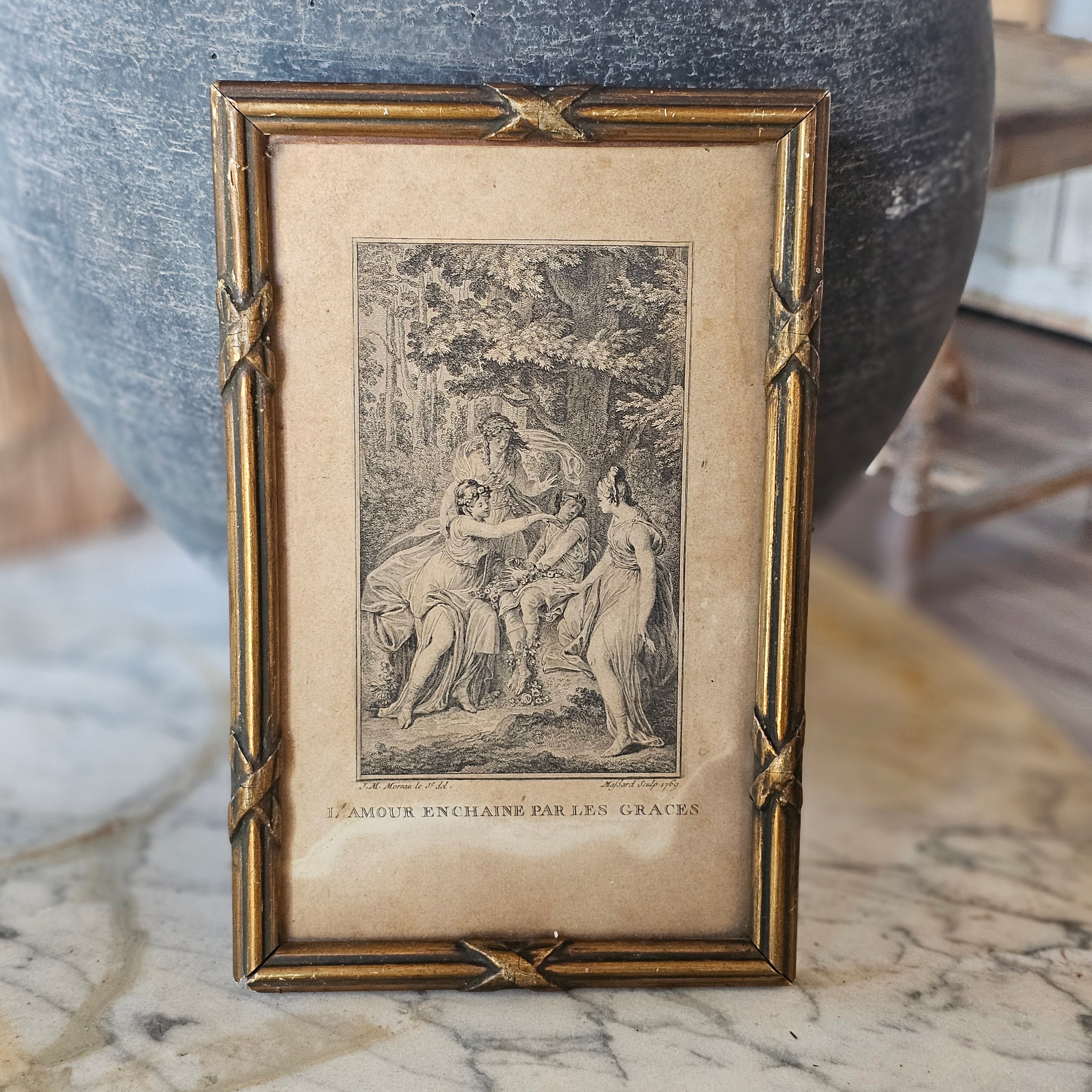 Framed L'amour Enchaine par les Graces by Jean-Michael Moreau le Jeune