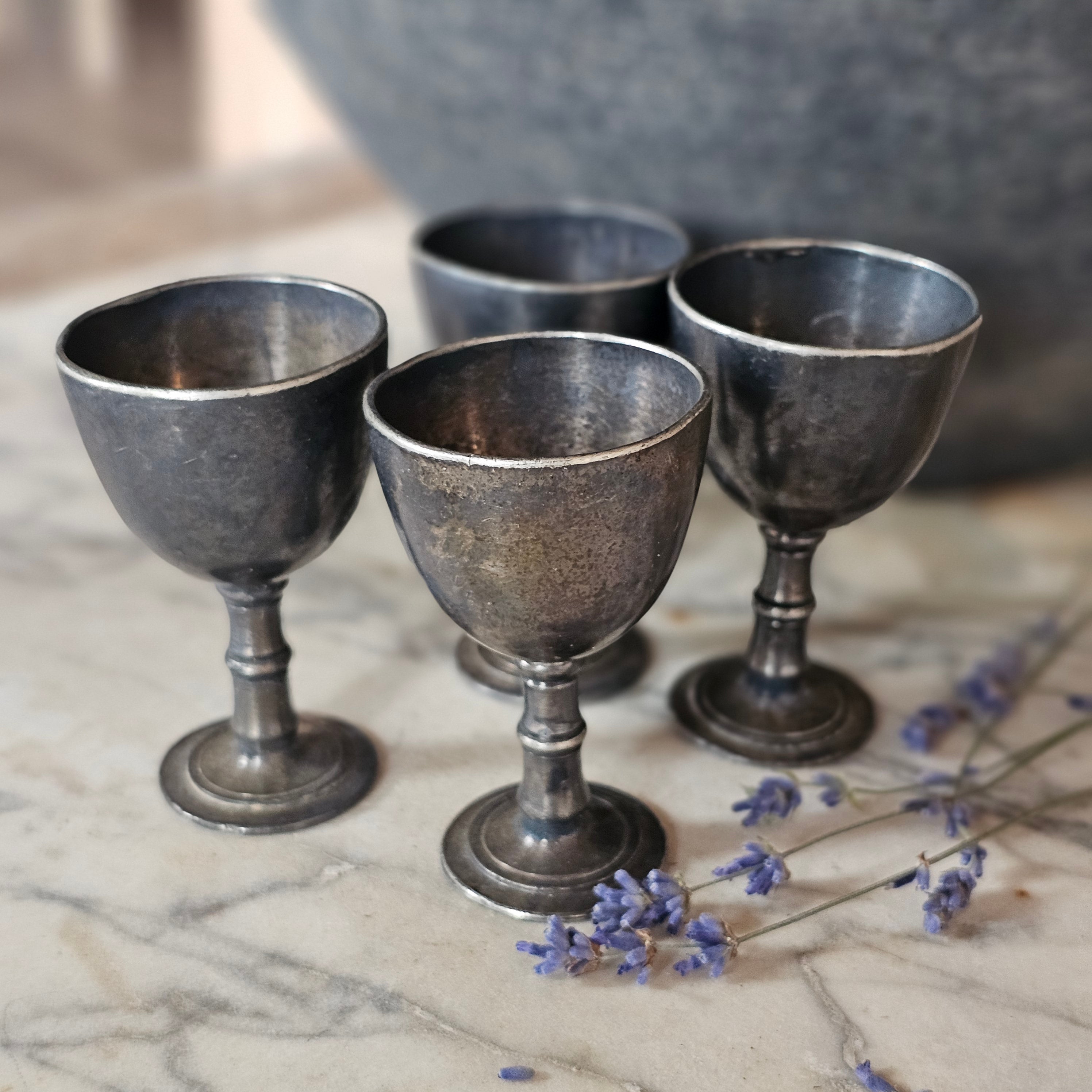 Set of 4 Pewter Apertif Cups