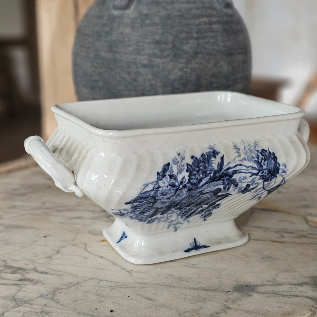 Blue Transferware Tureen with Birds