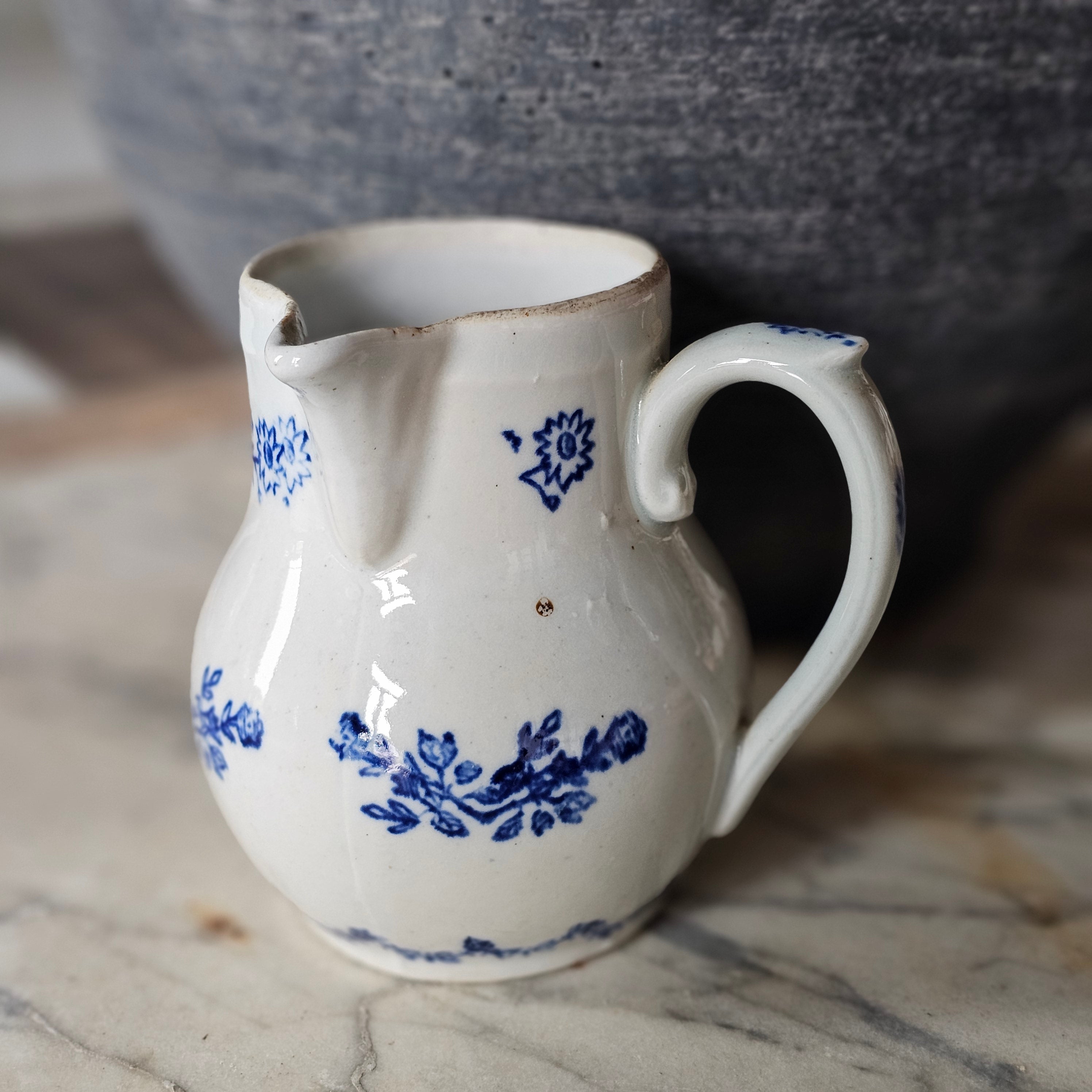 Blue Floral Transferware Creamer (4.5")
