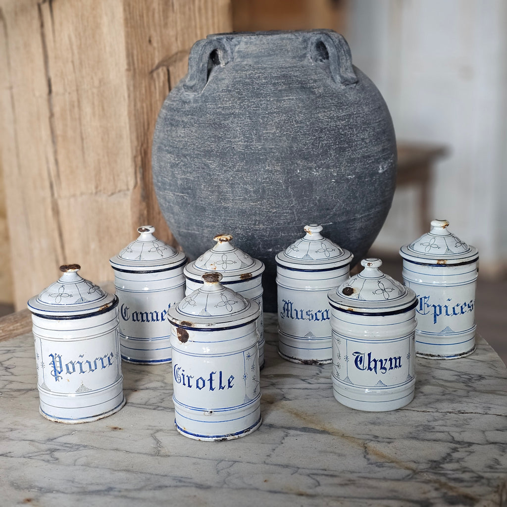 Set of 7 Enamel Spice Canisters